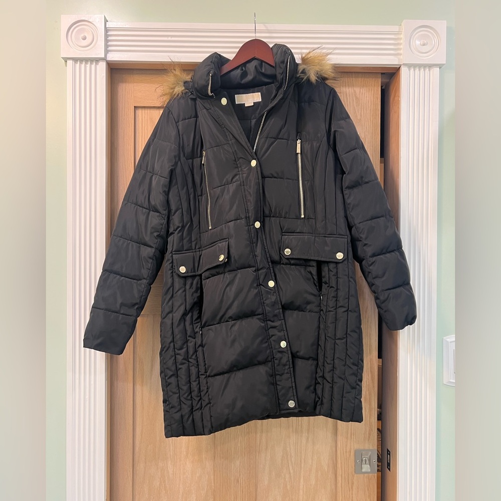 Michael Kors Black Puffer Jacket with Gold Accents